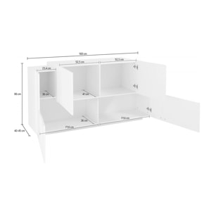 Credenza moderna a 4 ante, Made in Italy, Madia da cucina, Buffet di design da soggiorno, cm 160x45h86, colore Bianco lucido e Cemento