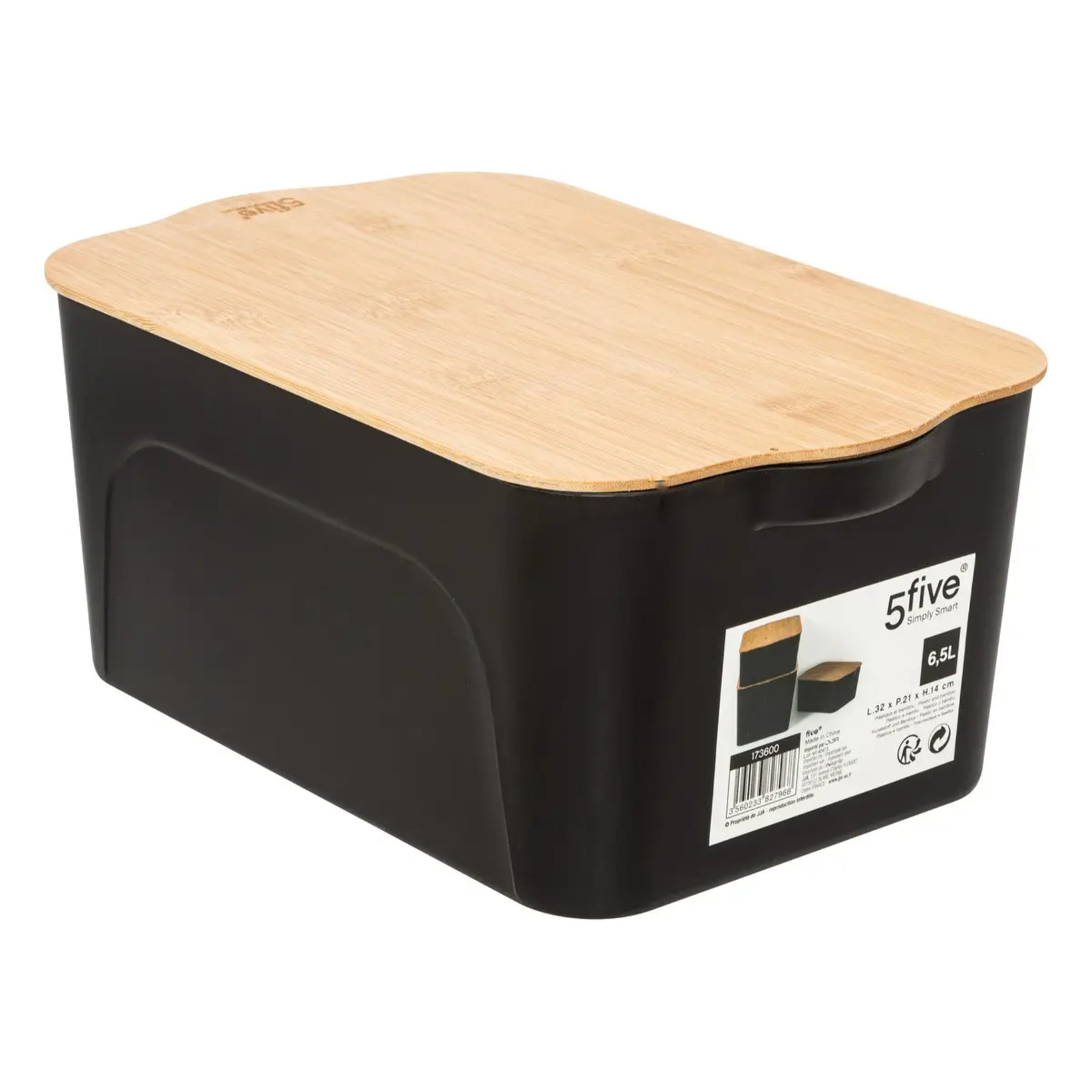 Boîte plastique couvercle bambou 6,5L