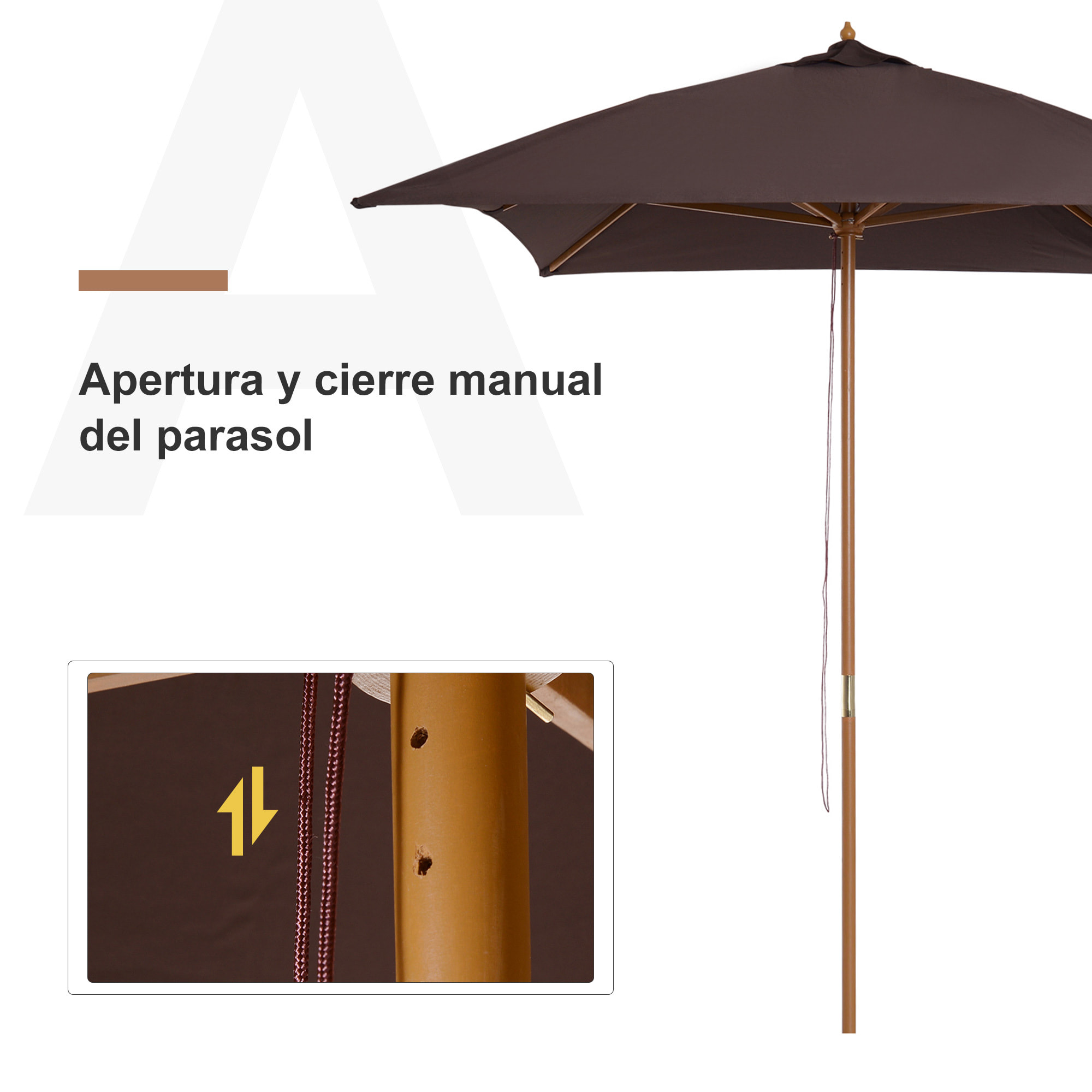 Sombrilla tipo Parasol Mástil de Madera 2x3 m Chocolate