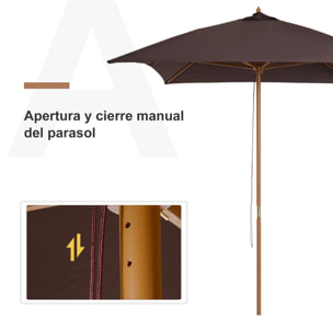 Sombrilla tipo Parasol Mástil de Madera 2x3 m Chocolate