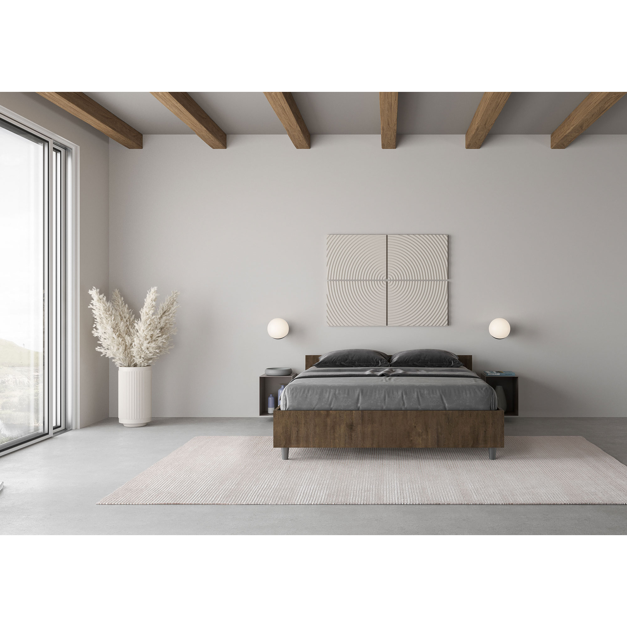 Letto matrimoniale francese con rete 140x190 noce Nuamo