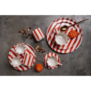 J-Line Tasse et sous-tasse lignée - grès - cognac/blanc - set de 4