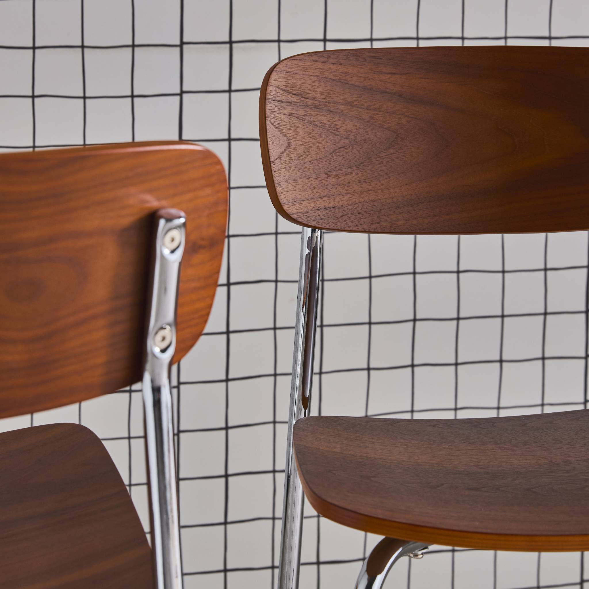 Tabouret de bar vintage métal et contreplaqué 66cm (lot de 2) TOBY