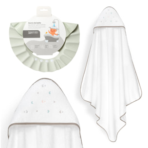 Capa Baño 1X1 Mod Estrella Luna Multicolor+Gorro Bco/Beig