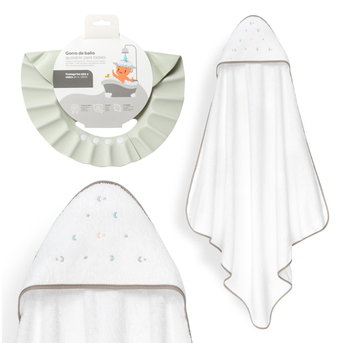 Capa Baño 1X1 Mod Estrella Luna Multicolor+Gorro Bco/Beig