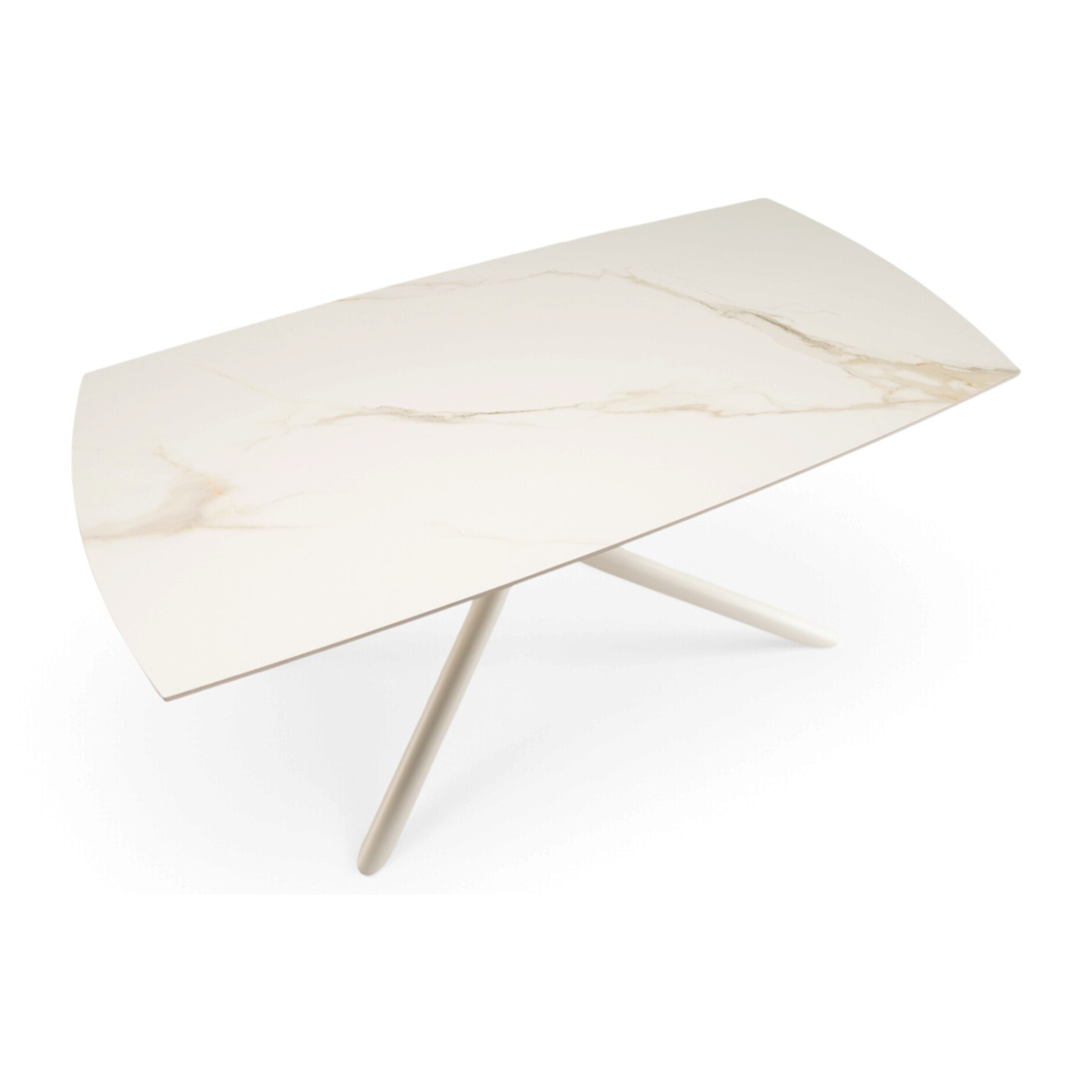 Tavolo allungabile BONIFACIO in ceramica, finitura calacatta oro lucida e gambe in metallo verniciato bianco - 160-220×80x76 cm