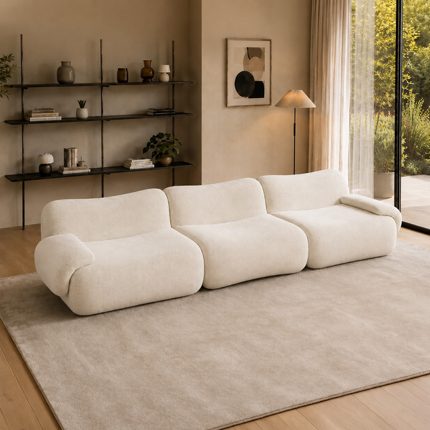 Canapé compressé 4 places en velours beige SWING