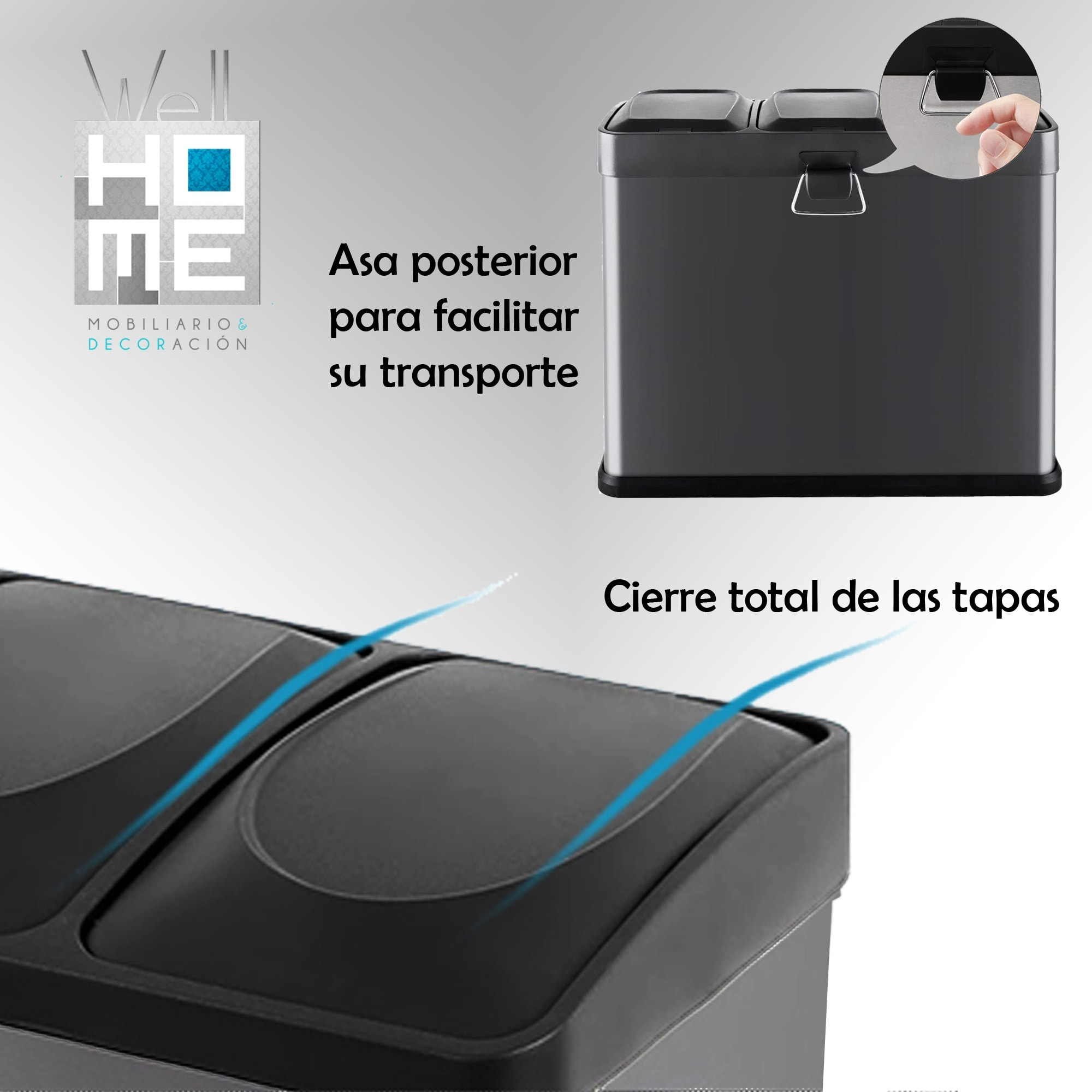 Cubo de reciclaje ecológico 45 litros de 3 compartimentos, reciclaje de basura / cubos de reciclaje, Gran Capacidad, para Papel, Vidrio y Plástico, Id