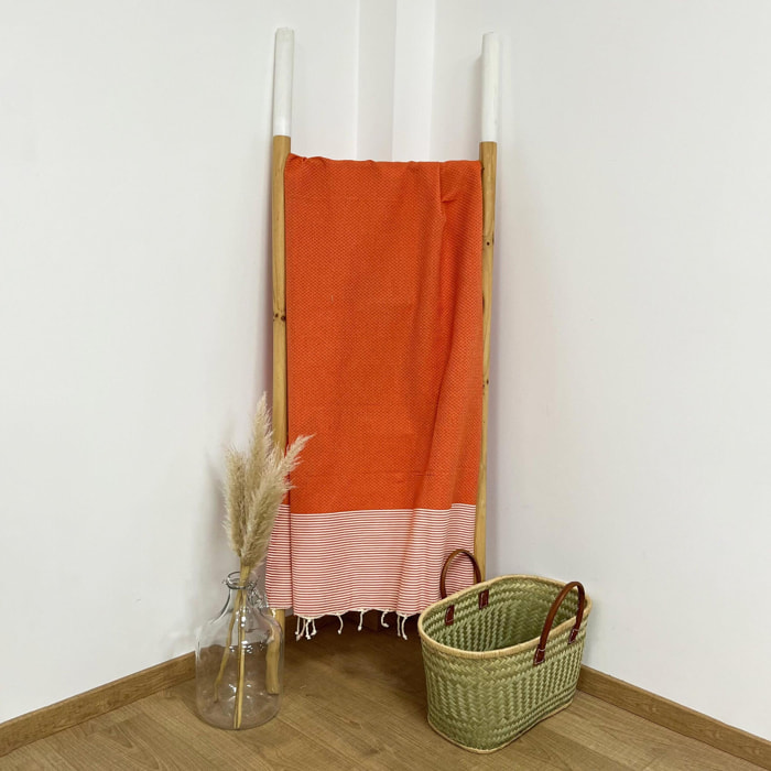 Fouta nid d’abeille traditionnelle L - Mikanda Orange - 190g/m²
