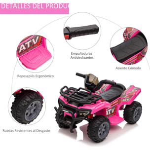 Quad Eléctrico para Niños de +18 Meses Vehículo Eléctrico a Batería 6V Infantil con Velocidad de 2 km/h y Avance 70x42x45 cm Rosa