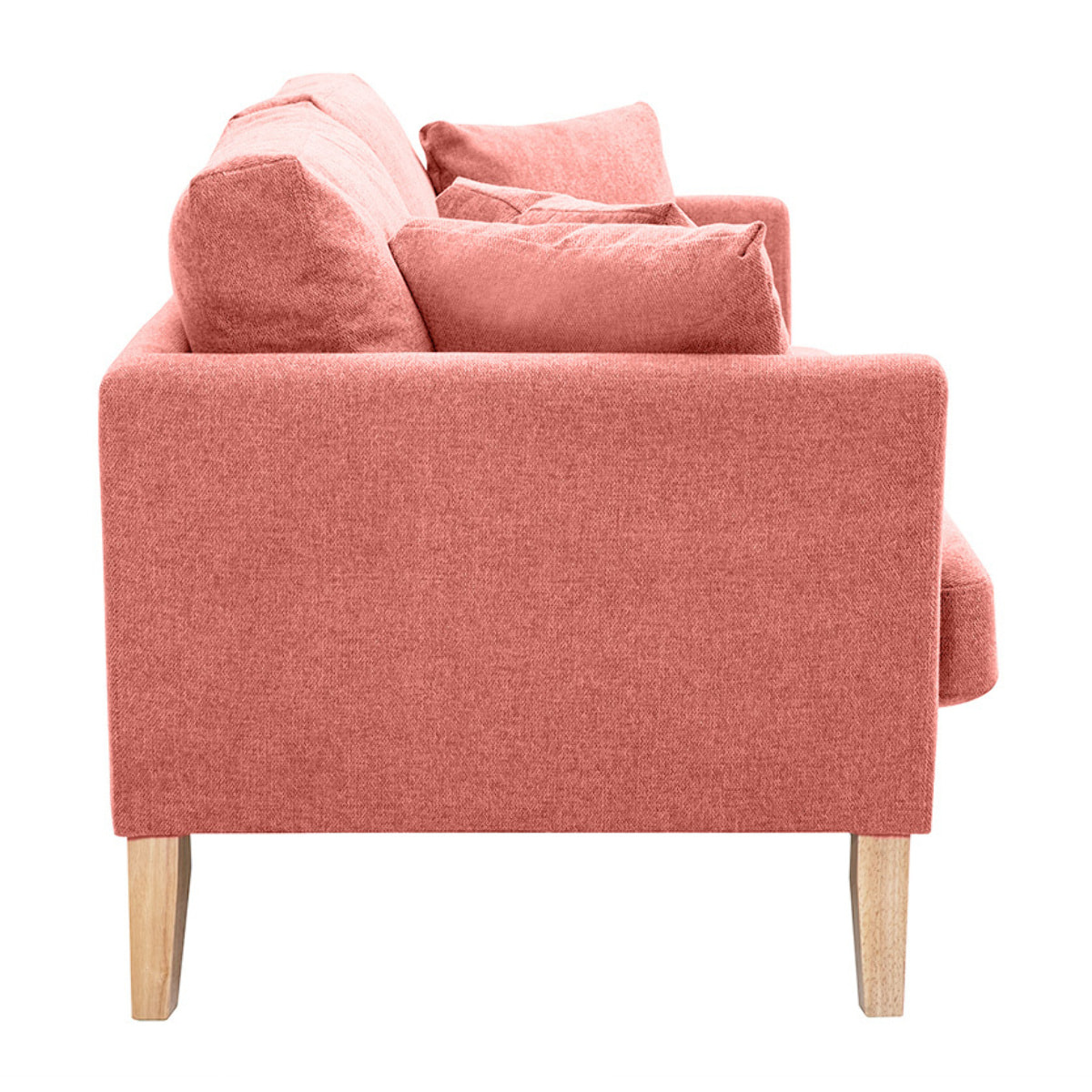 Canapé scandinave déhoussable 3 places en tissu effet velours texturé terracotta et bois clair OSLO