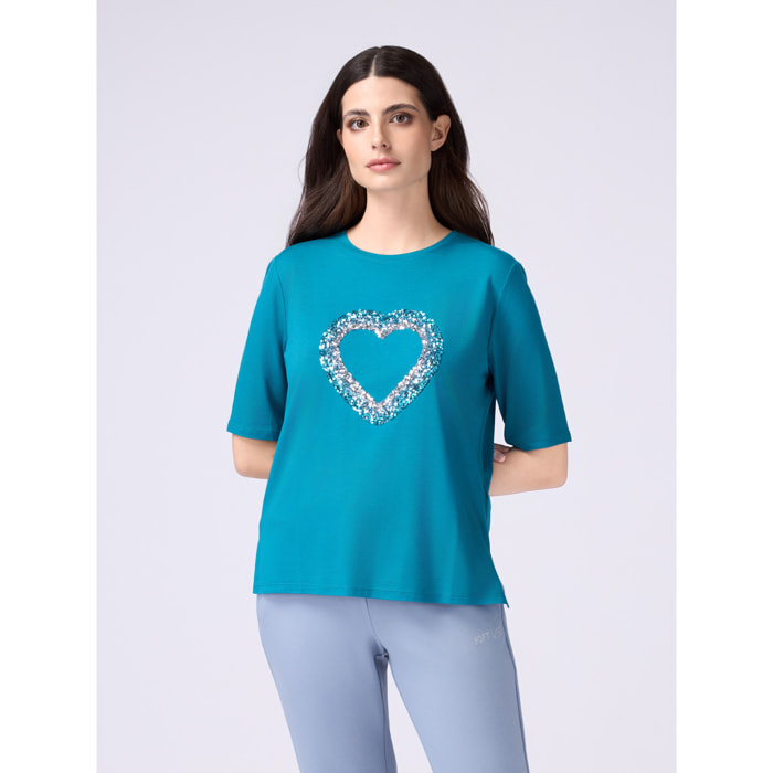 Oltre - T-shirt con ricamo in paillettes - Ottanio