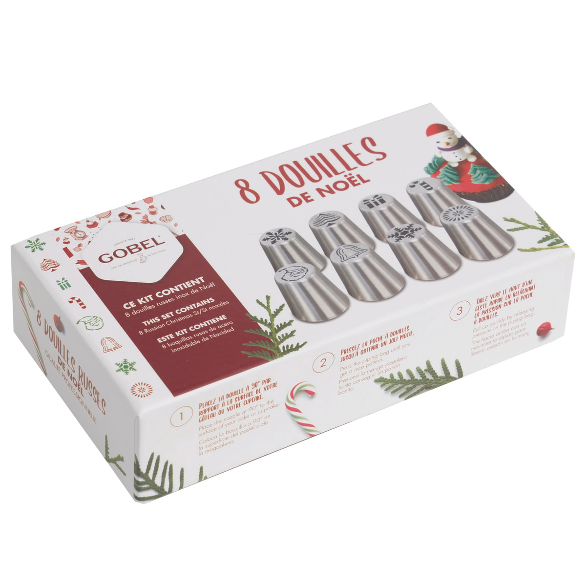 GOBEL - Coffret de 8 Douilles à Pâtisserie Professionnelles spéciales Noël - Réutilisable à l'infinie - En acier inoxydable - Douilles pâtissières haute qualité
