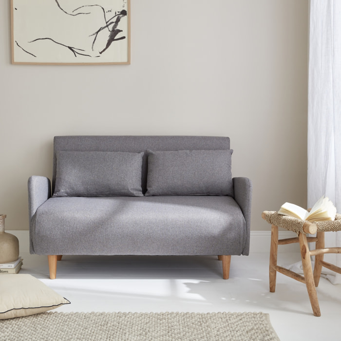 Canapé convertible en tissu - Panam - 2 places scandinave. pieds bois clair. gris clair. banquette. dossier inclinable