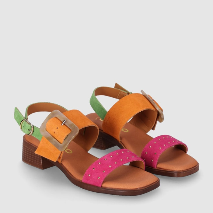 Sandalias de Serraje - Multi-Naranja - Tacón: 4 cm