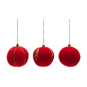 Kave Home - Set Breshi da 3 palline decorative grandi rosse con particolari dorati