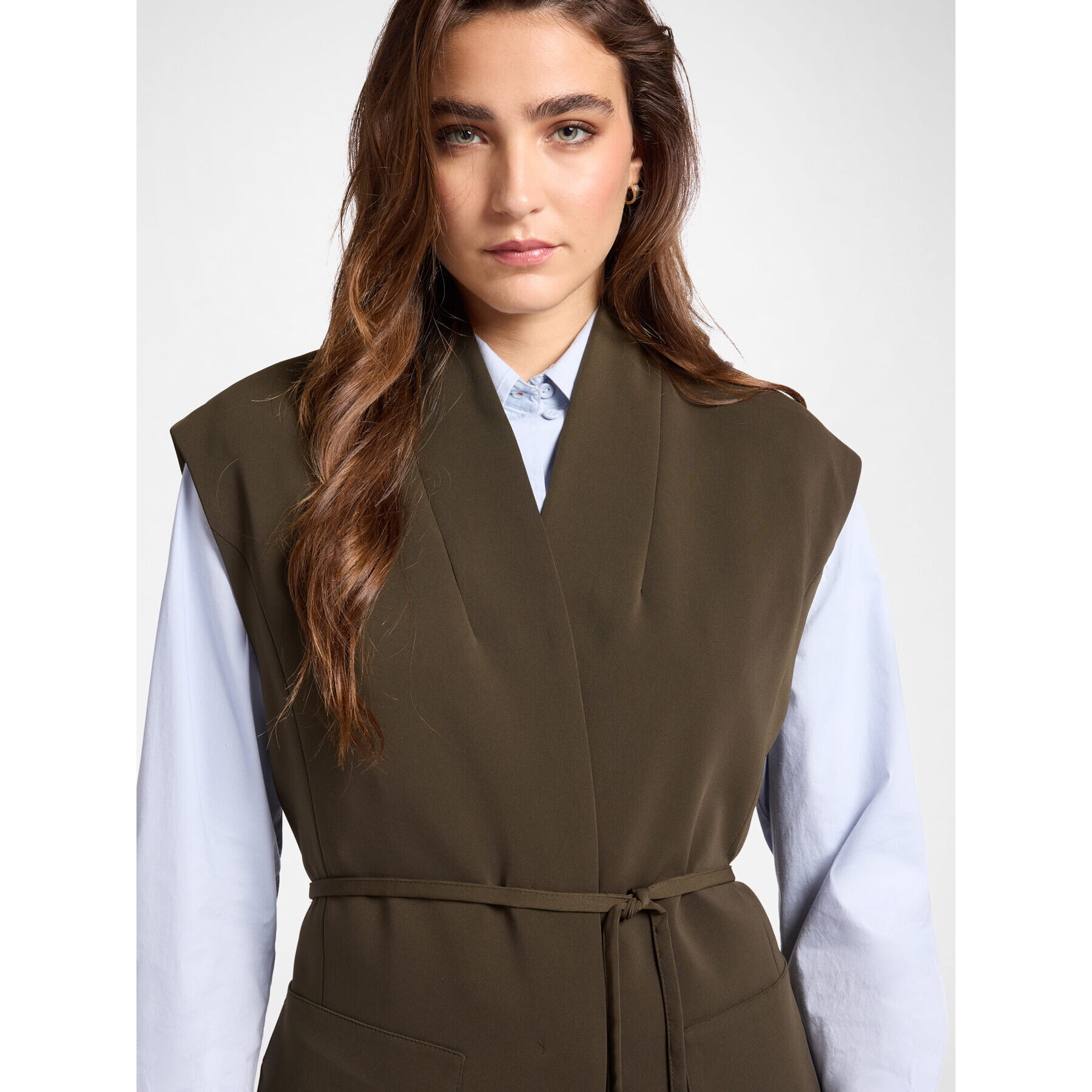 Elena Mirò - Blazer senza maniche in cady stretch - Verde militare