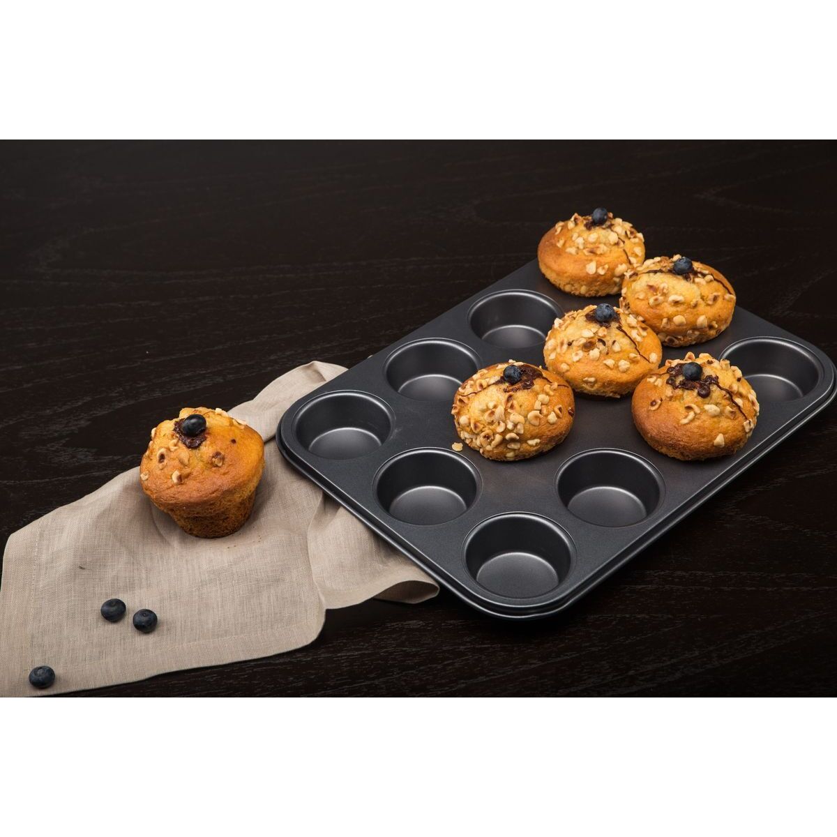 Plaque à 12 muffins en acier carbone AMANDINE