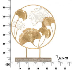 Pannello floreale, Struttura in ferro e legno mdf, Colore oro, 12,5 x 64 x 50 cm