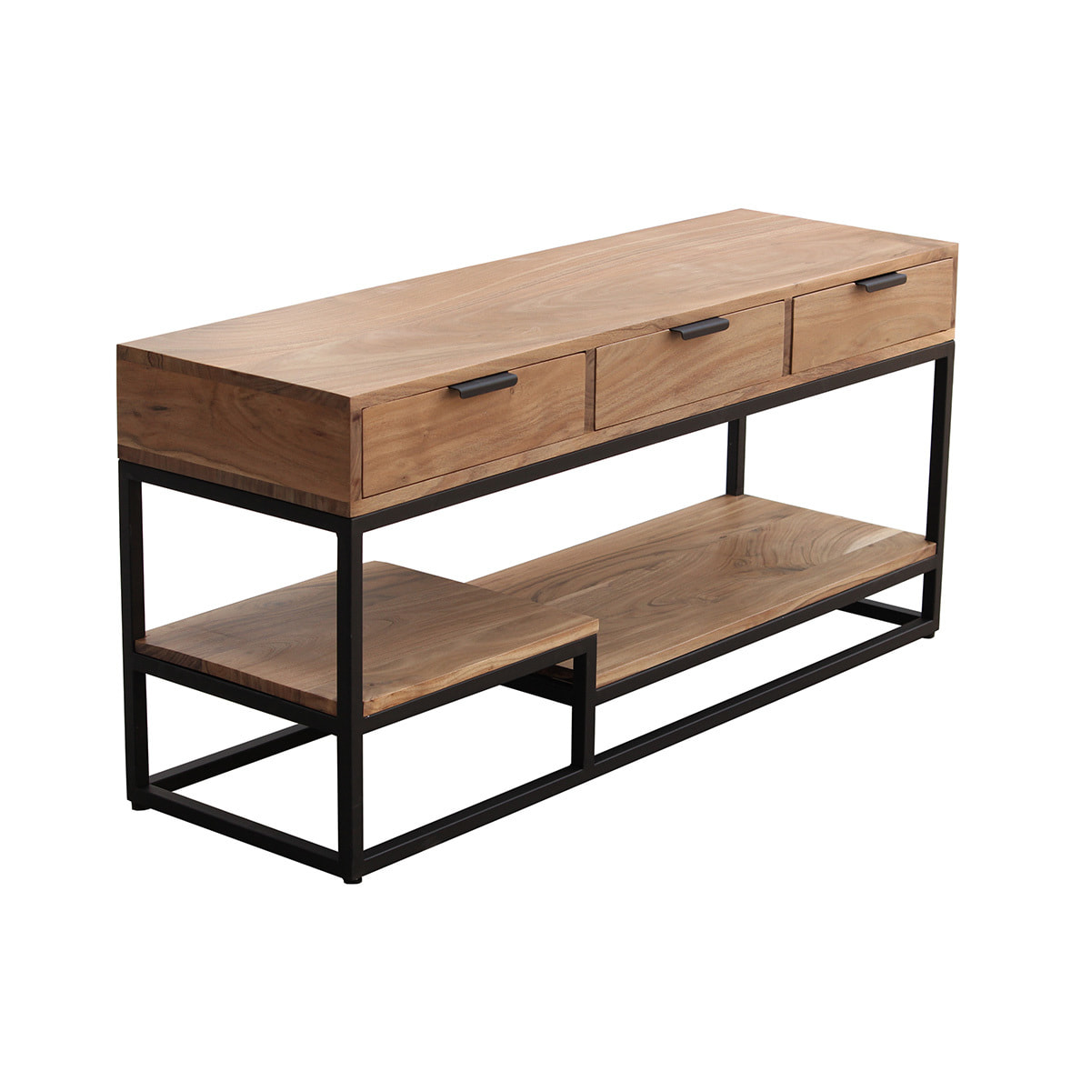 Meuble TV en bois massif et métal noir L115 cm WARREN