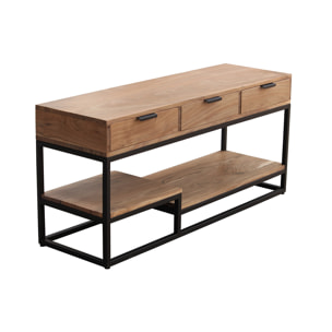 Meuble TV en bois massif et métal noir L115 cm WARREN