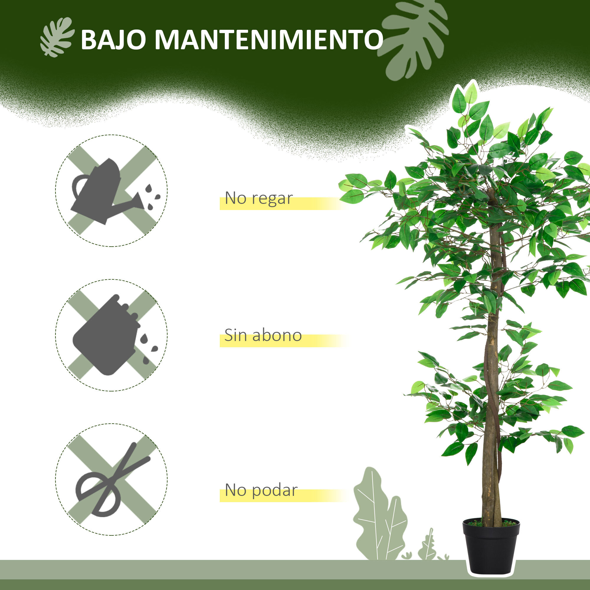 Árbol de Té Artificial 120 cm Planta Artificial con 546 Hojas Musgo y Maceta Planta Artificial Decorativa para Interior y Exterior Hogar Salón Oficina Verde