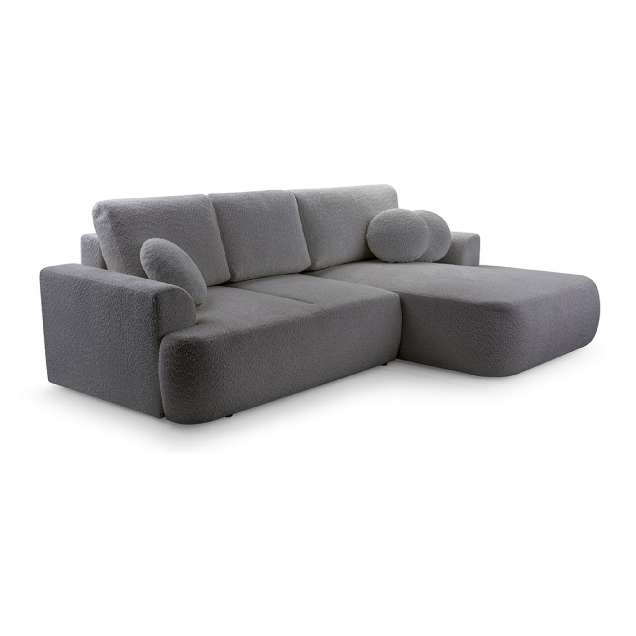 Candela - canapé d'angle droit 4 places - convertible avec coffre - en tissu bouclette - Gris foncé