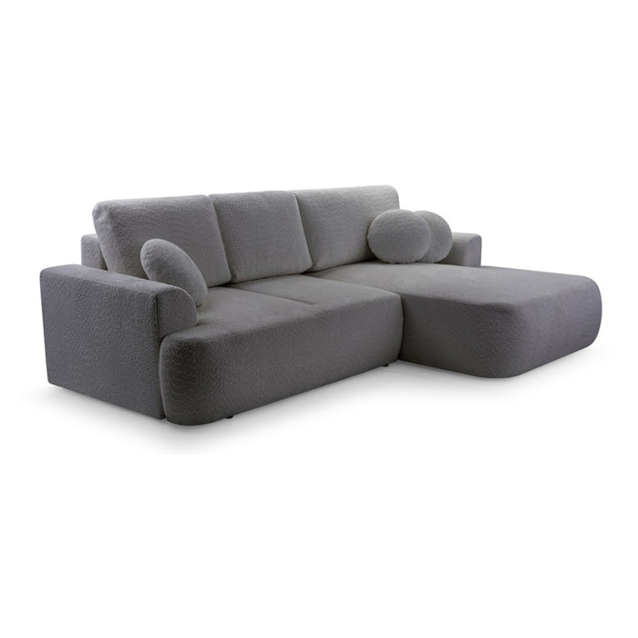 Candela - canapé d'angle droit 4 places - convertible avec coffre - en tissu bouclette - Gris foncé