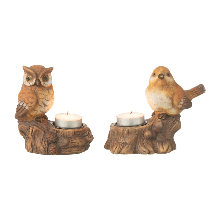 J-Line photophore + Hibou - porcelaine - marron - 2 pcs