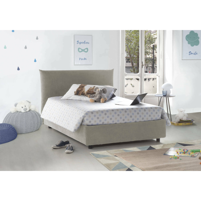 Letto piazza e mezza Amorino, Letto contenitore con rivestimento in tessuto, 100% Made in Italy, Apertura frontale, adatto per materasso Cm 120x190, Beige