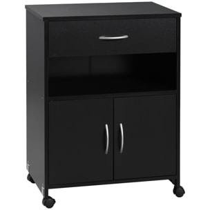 Armario para Impresora Soporte para Impresora con Ruedas Mueble Impresora con Cajón 2 Puertas y Compartimiento Abierto para Salón Oficina Estudio 60x39x80 cm negro