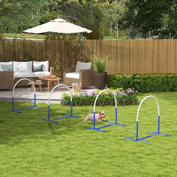 PawHut Set de Entrenamiento de Agilidad para Perros de 4 Piezas Juego de Agilidad para Perros con Bolsa de Transporte para Entrenamiento Suave Blanco y Azul