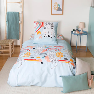 Parure de lit enfant imprimé 100% coton - catchi - bleu