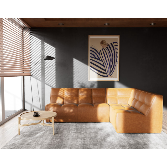 Alya - canapé modulable d'angle réversible 4 places en simili - Cognac