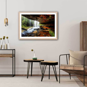 Affiche nature chute d'eau Affiche + cadre en bois - Chêne