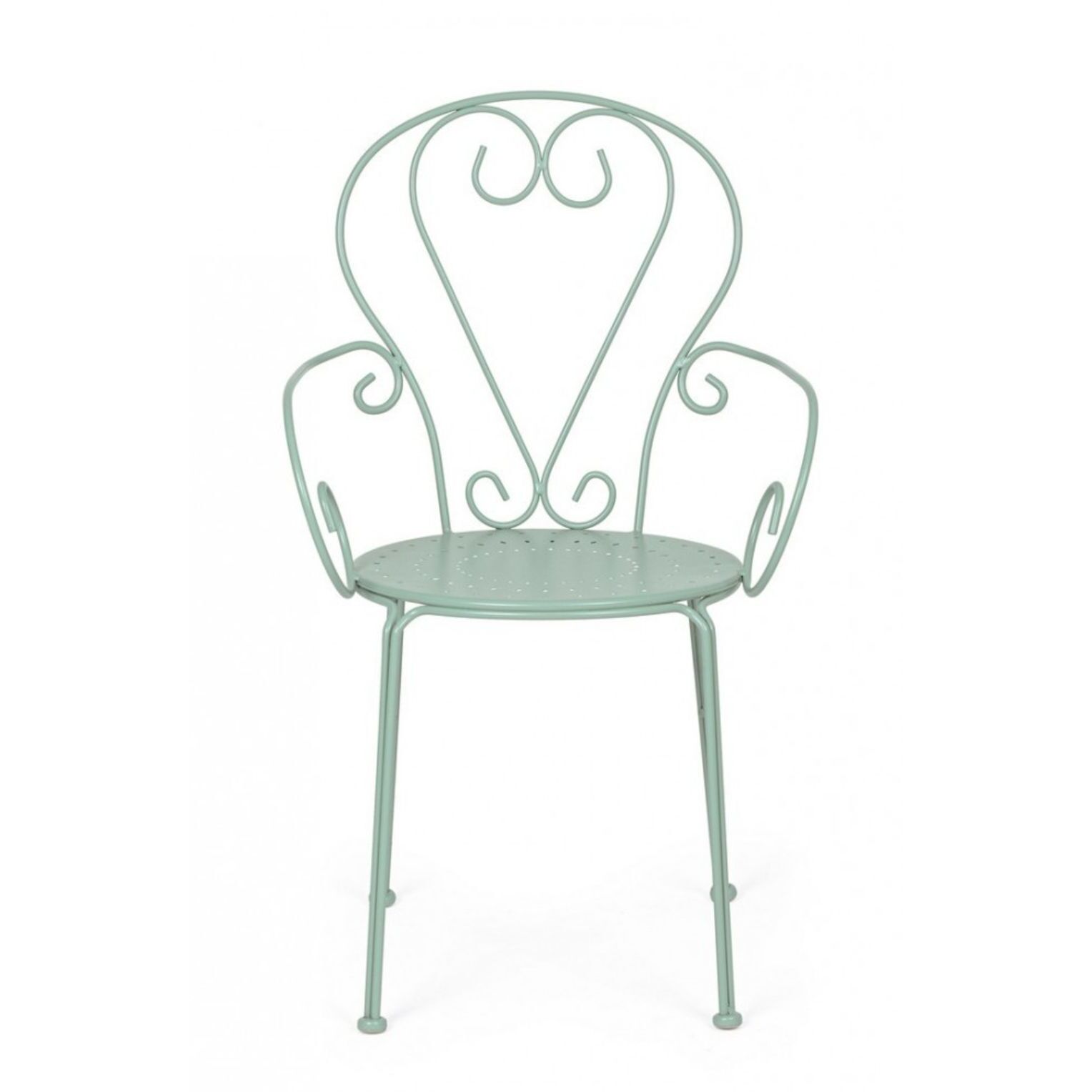 Set di 4 sedie ETIENNE in acciaio verde chiaro impilabili, con braccioli