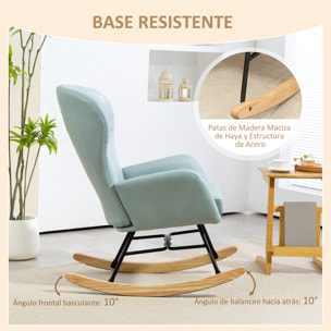 Mecedora Tapizada en Tejido Técnico Silla Mecedora con Patas de Madera de Haya Respaldo con Diseño Curvo y Reposabrazos Mecedora para Lactancia Carga 150 kg para Dormitorio Salón Verde Claro