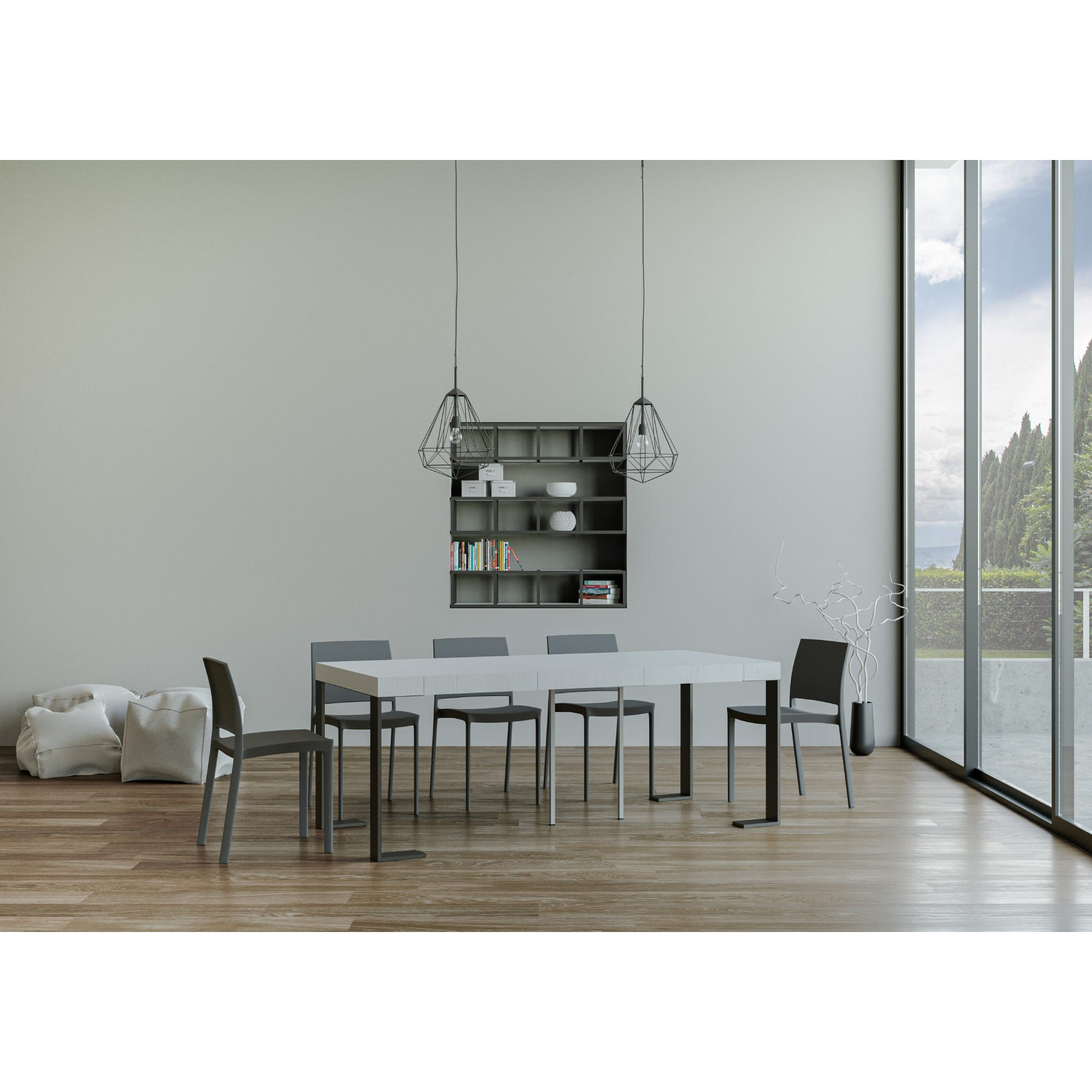 Consola extensible 90x40/196 cm Tecno Small Premium Fresno Blanco estructura Antracita