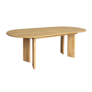 Table à manger oblongue extensible bois d'hévéa et placage chêne 6-8 places ALBANE