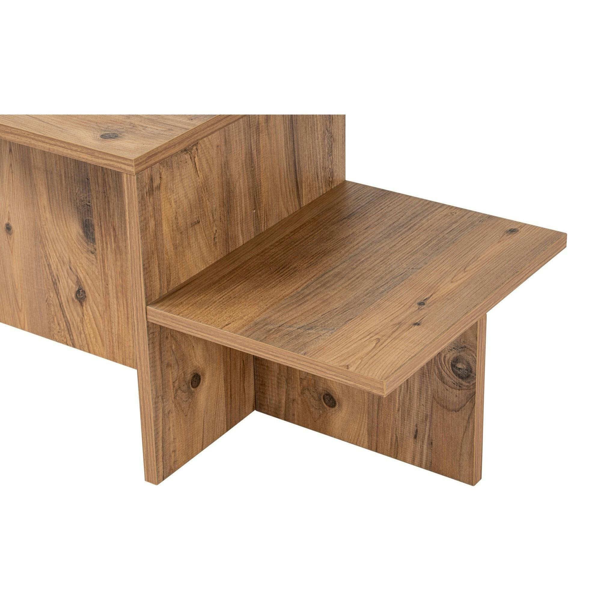 Table basse moderne effet bois naturel - 2 niveaux MARFA