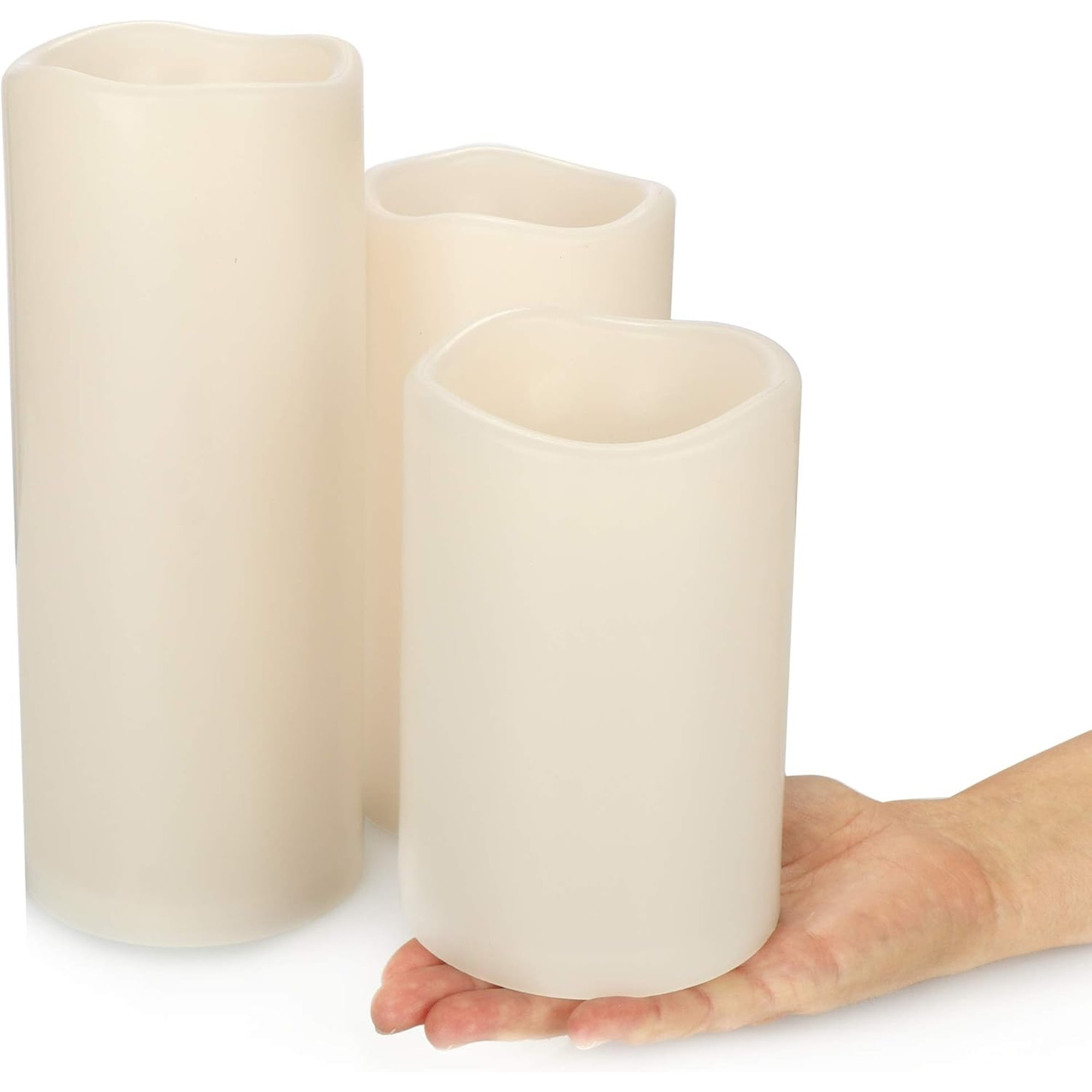 juego de 3 velas led tamaños diferentes y parpadenates con mando a distancia en color marfil