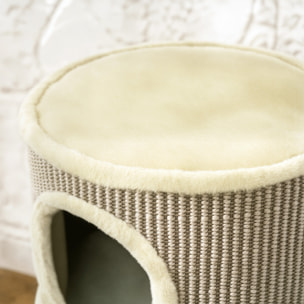 Arbre à chat cylindrique - tour à griffer pour chat - arbre à chat tour - tonneau griffoir - 2 niches + plateforme - sisal corde d'algues beige