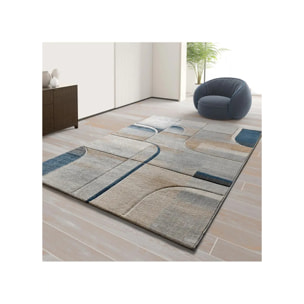 MEDEL Alfombra geométrica de pelo corto en azul, varias medidas disponibles