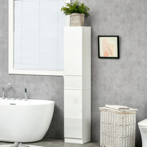 Meuble colonne rangement salle de bain style contemporain façade laquée 2 portes 3 étagères tiroir panneaux MDF blanc