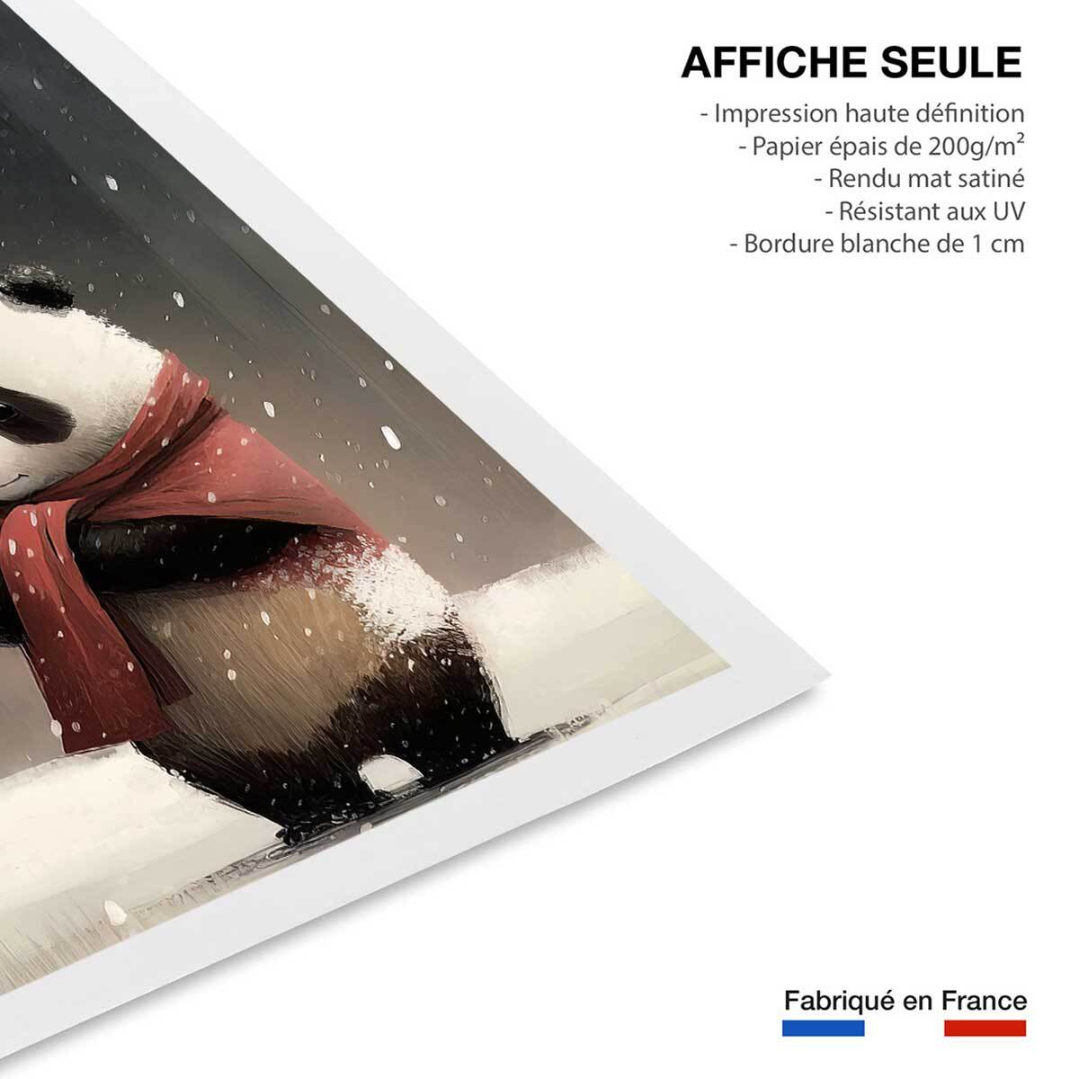 Affiche enfant panda sous la neige  Affiche seule