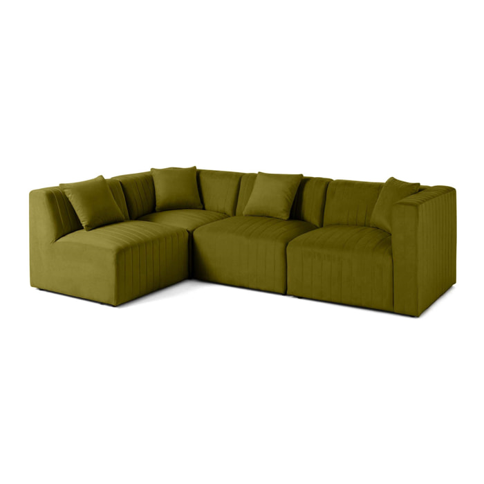 Nova - canapé modulable d'angle gauche - 5 places - en velours - Vert Olive