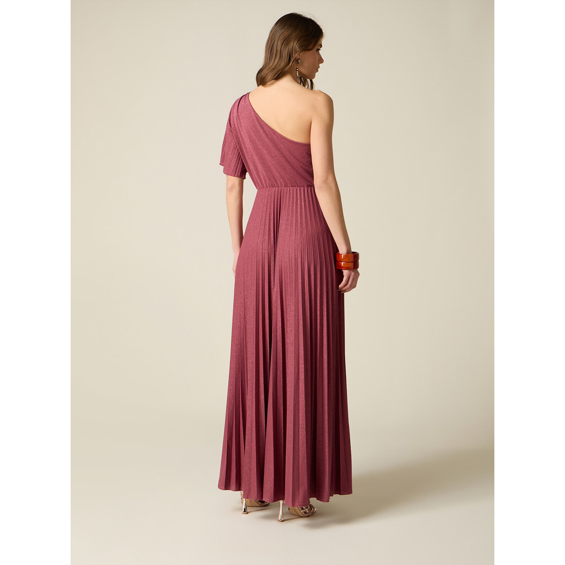 Oltre - Vestito lurex monospalla - Bordeaux