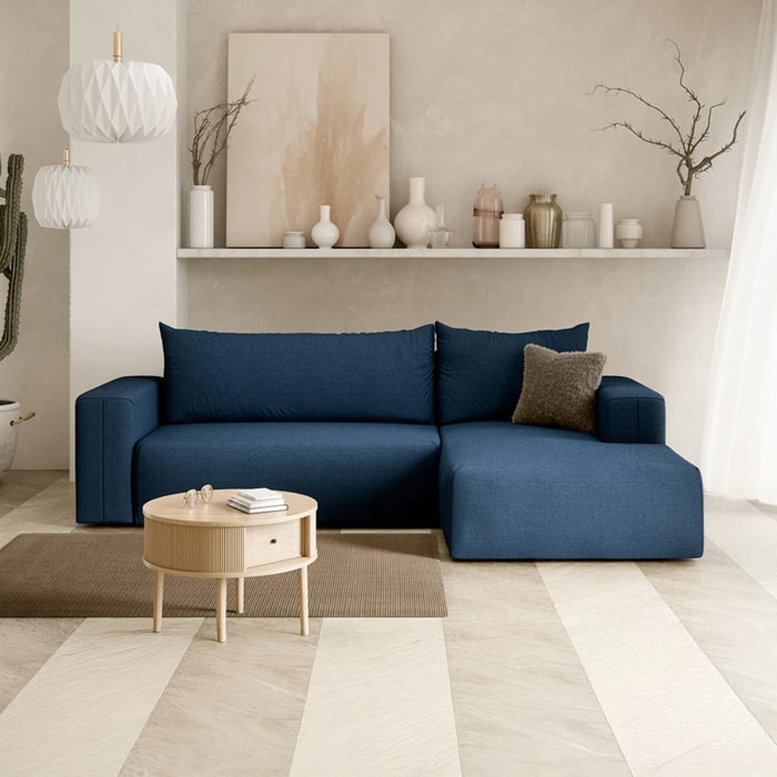 NALA - Canapé d'angle droit convertible 4 places en tissu bleu