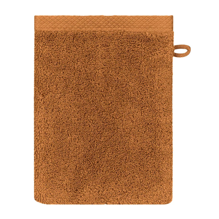 Gant de toilette pur coton 550 g/m² uni orange Elea rouille