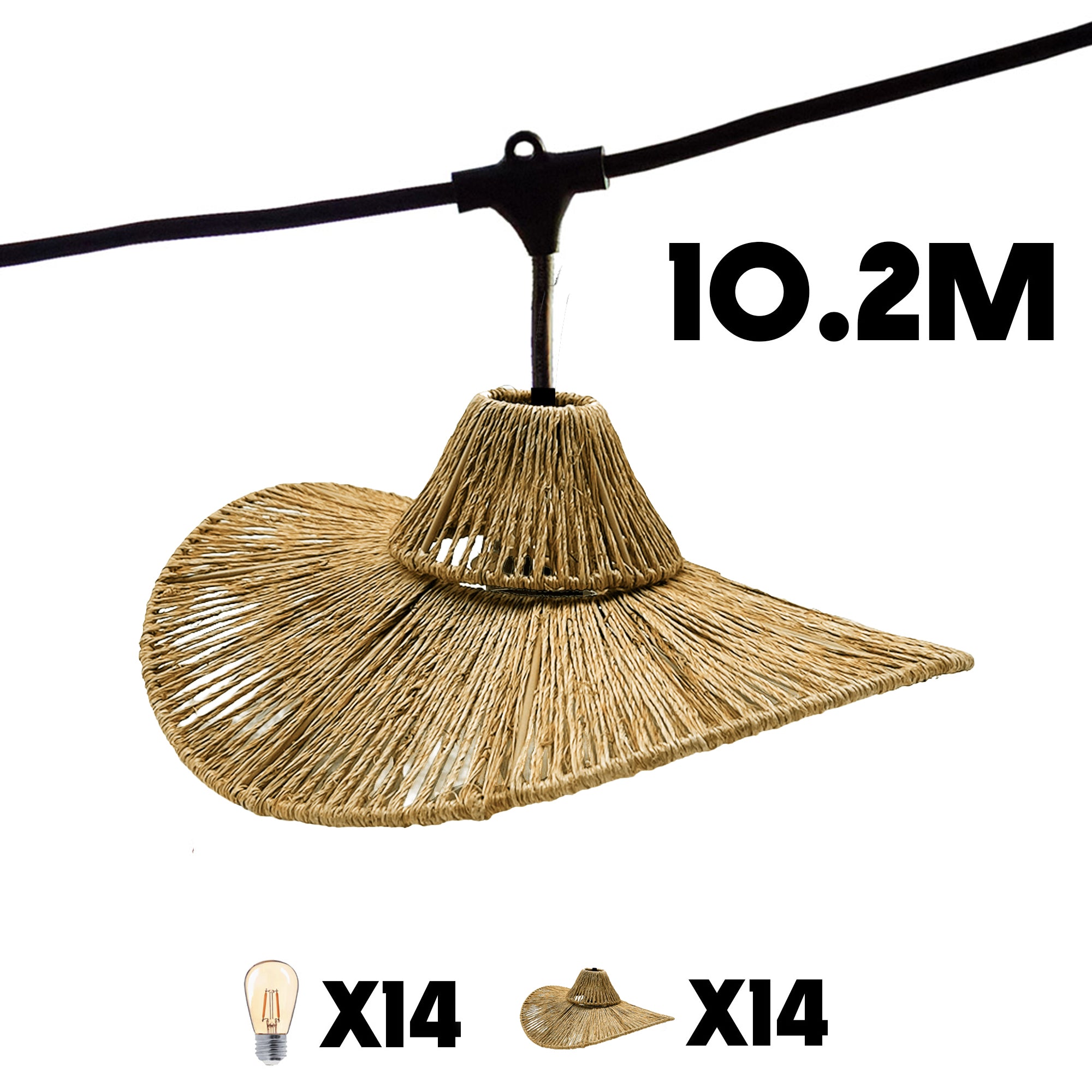 Lot de 2 guirlandes lumineuses extérieur connectables 14 abat-jour ondulés D30cm ampoules filament E27 LED blanc chaud 2x WAVY LIGHT 10m
